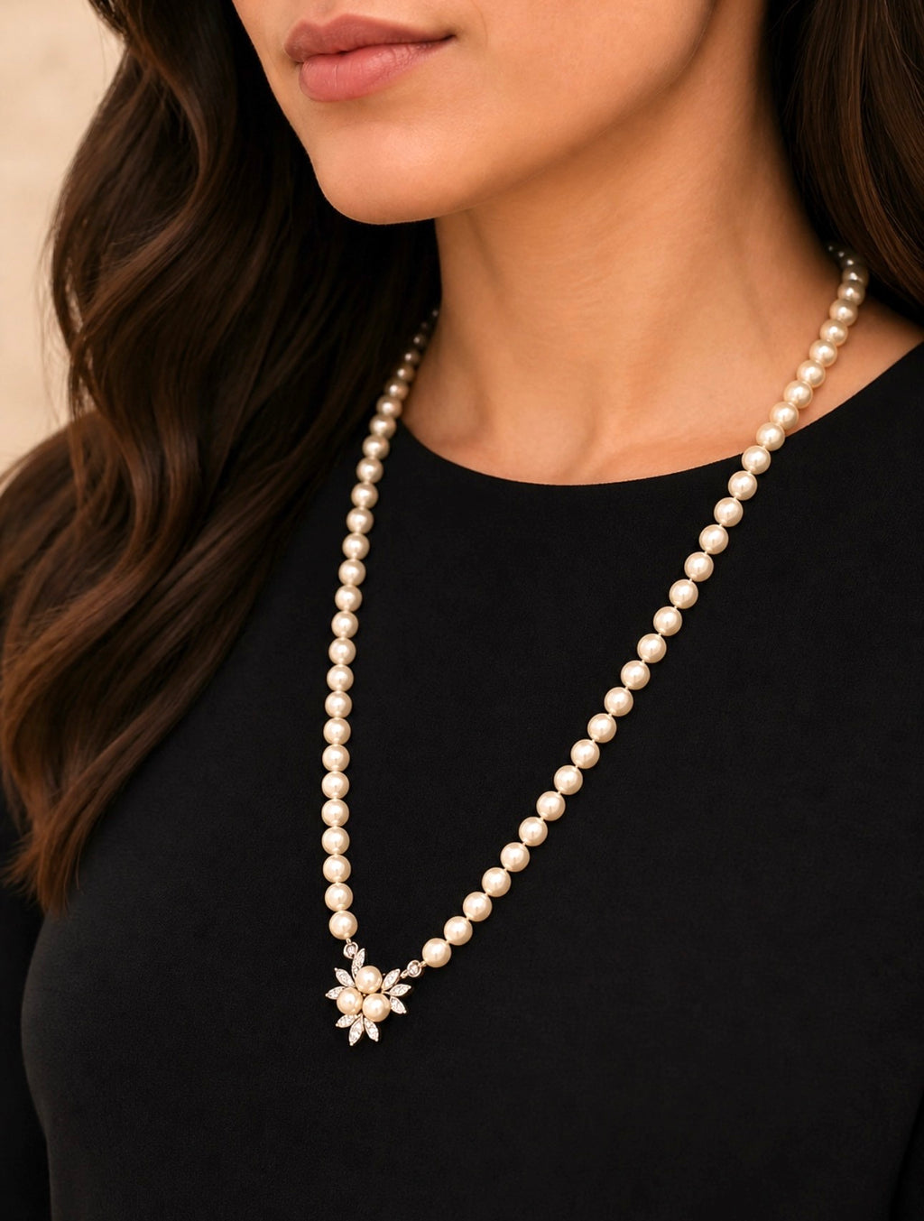 Akoya Cultured Pearl Opera Necklace 8.5–8.9mm Diamond and Gold Clasp Enhancer