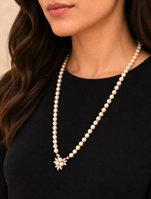 Akoya Cultured Pearl Opera Necklace 8.5–8.9mm Diamond and Gold Clasp Enhancer