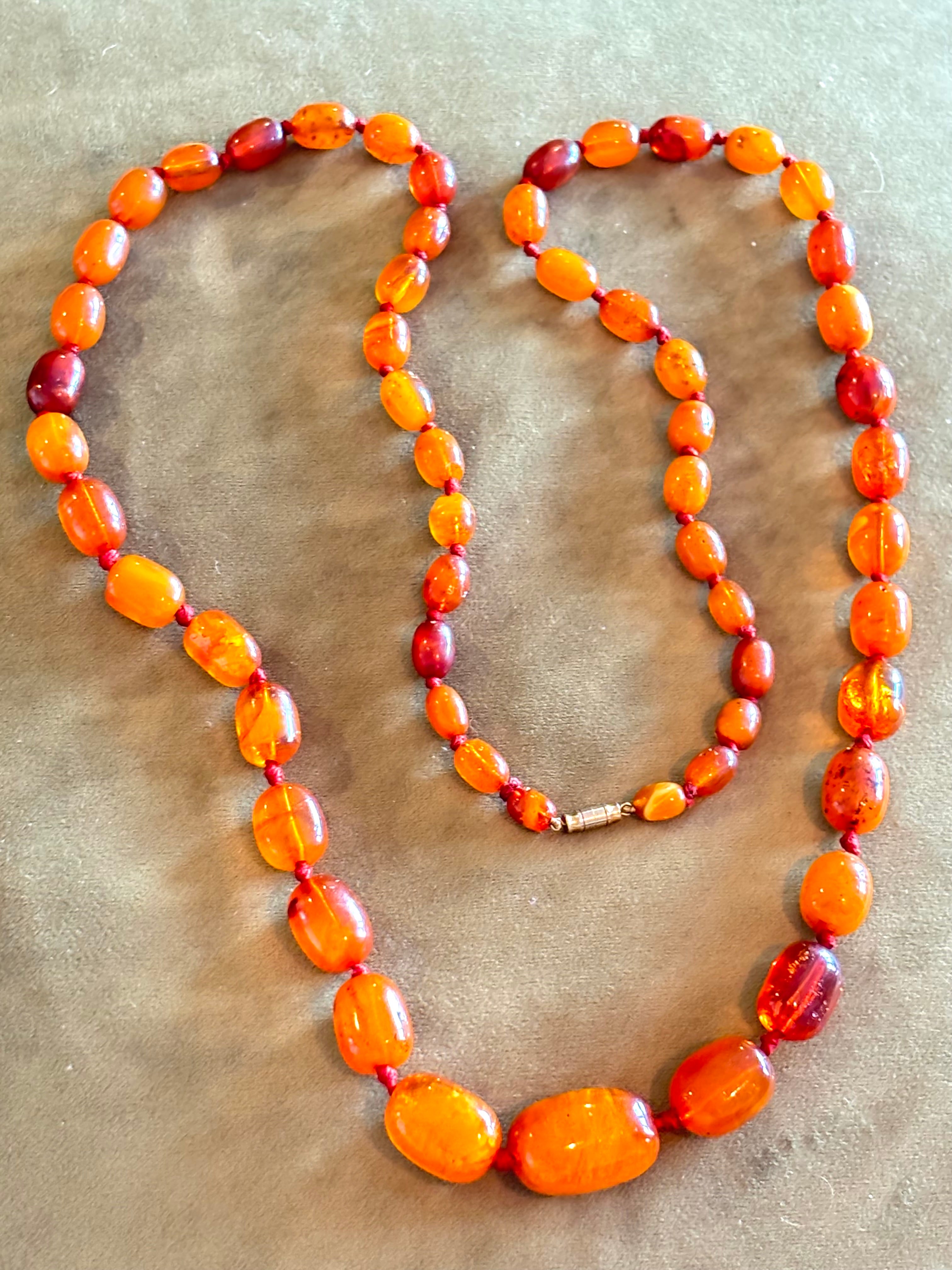 Vintage Baltic Amber Necklace, 108cm long 90 Grams, 58 Cognac Butterscotch Beads