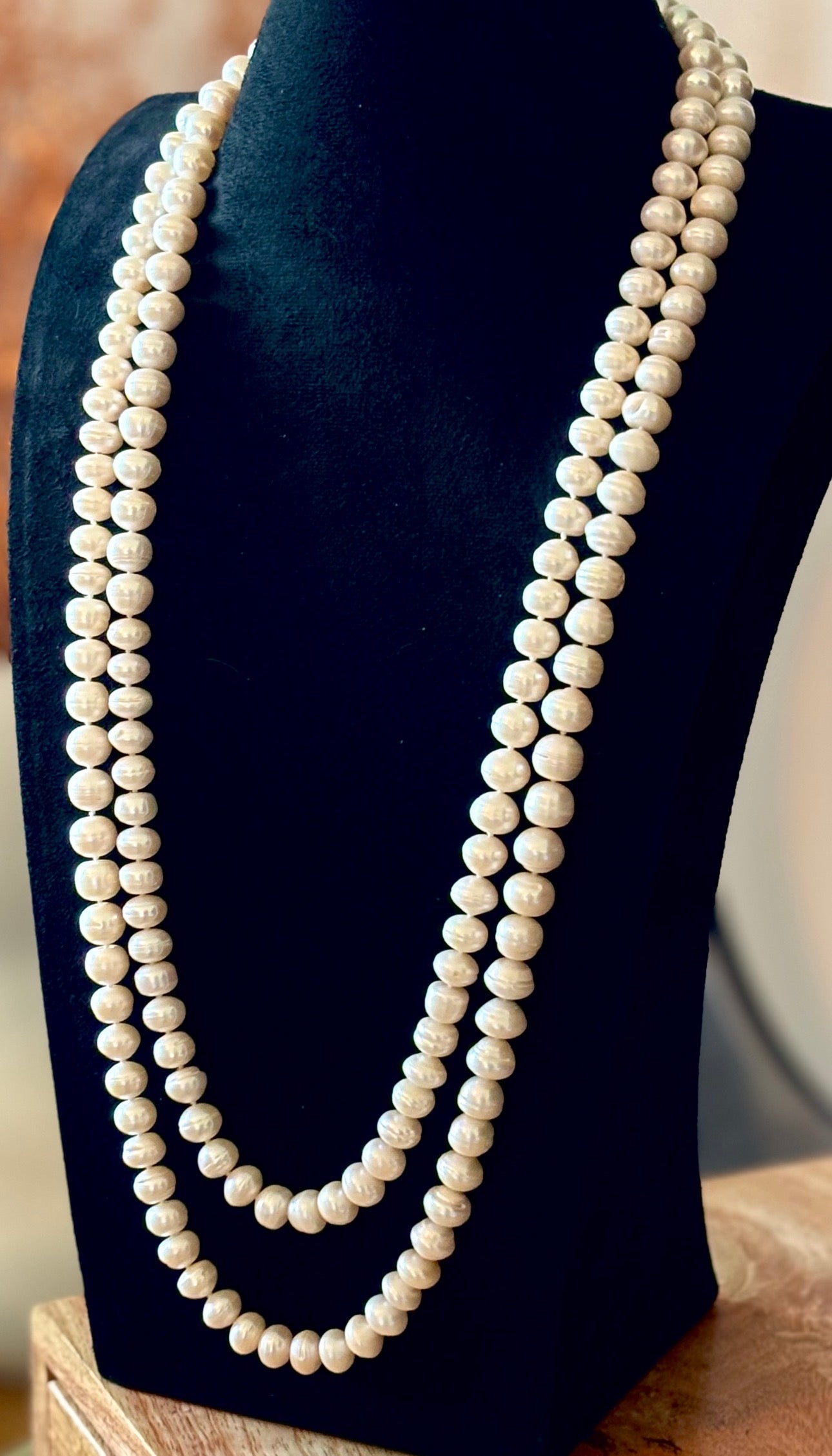 Exceptional Long Vintage Freshwater Pearl Rope Necklace 162cm Endless Strand