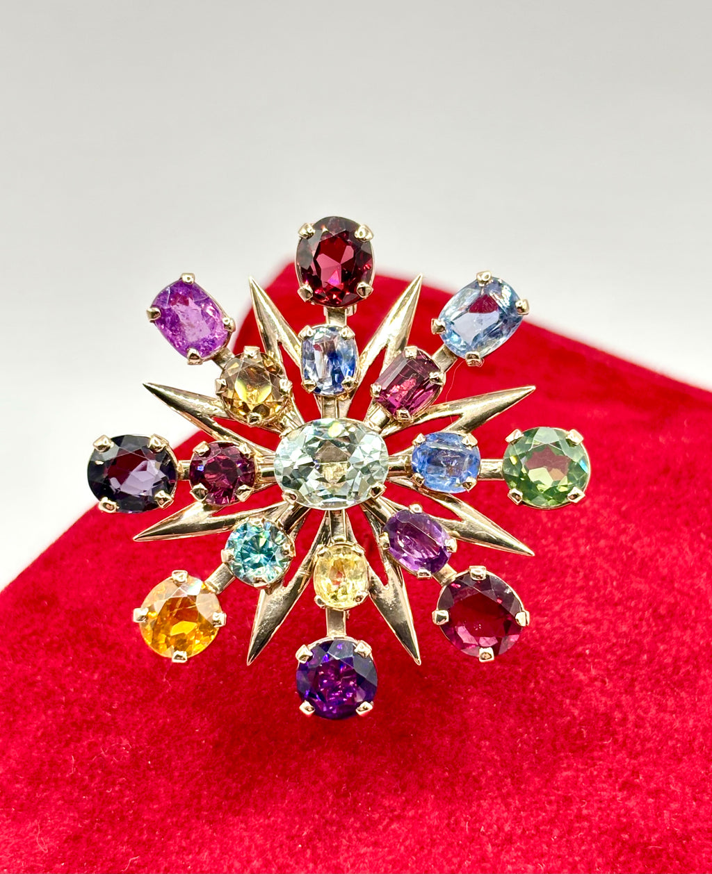 Victorian Transformation Sunburst Brooch Pendant Certified with Ceylon Sapphires and variety of precious gems