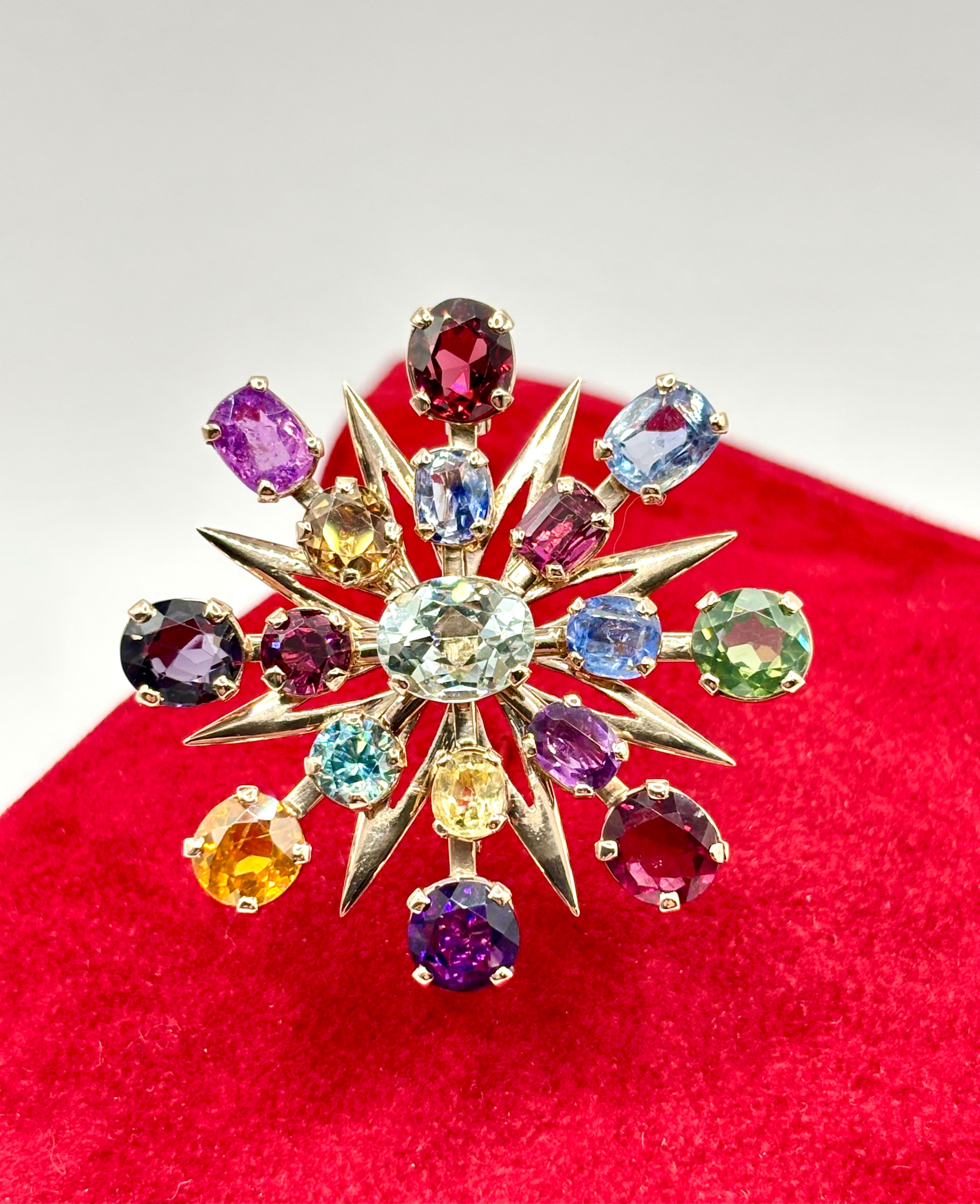 Victorian Transformation Sunburst Brooch Pendant Certified with Ceylon Sapphires and variety of precious gems