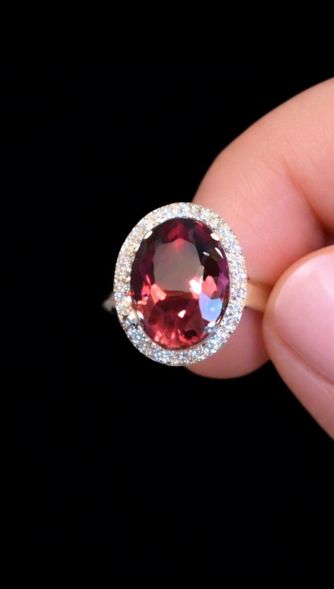 PINK TOURMALINE & DIAMOND Ring 18 K Gold