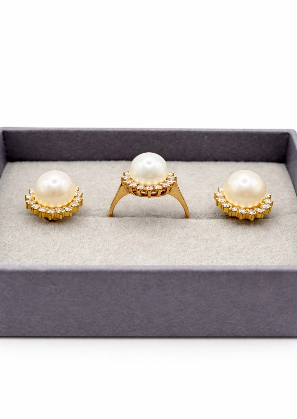 Vintage Pearl and Diamond Cluster Ring and Earrings Suite, 18ct Gold, Circa 1987