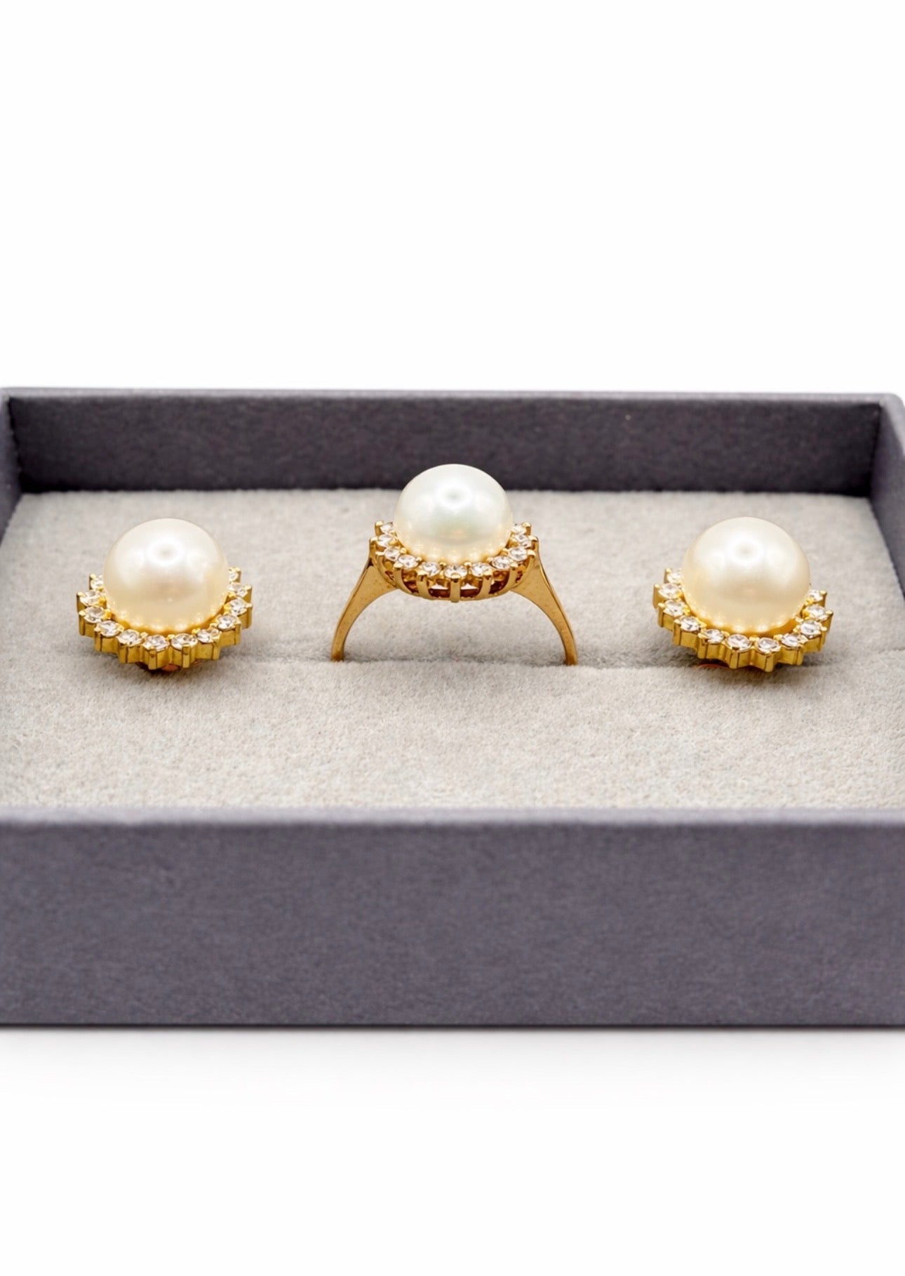 Vintage Pearl and Diamond Cluster Ring and Earrings Suite, 18ct Gold, Circa 1987