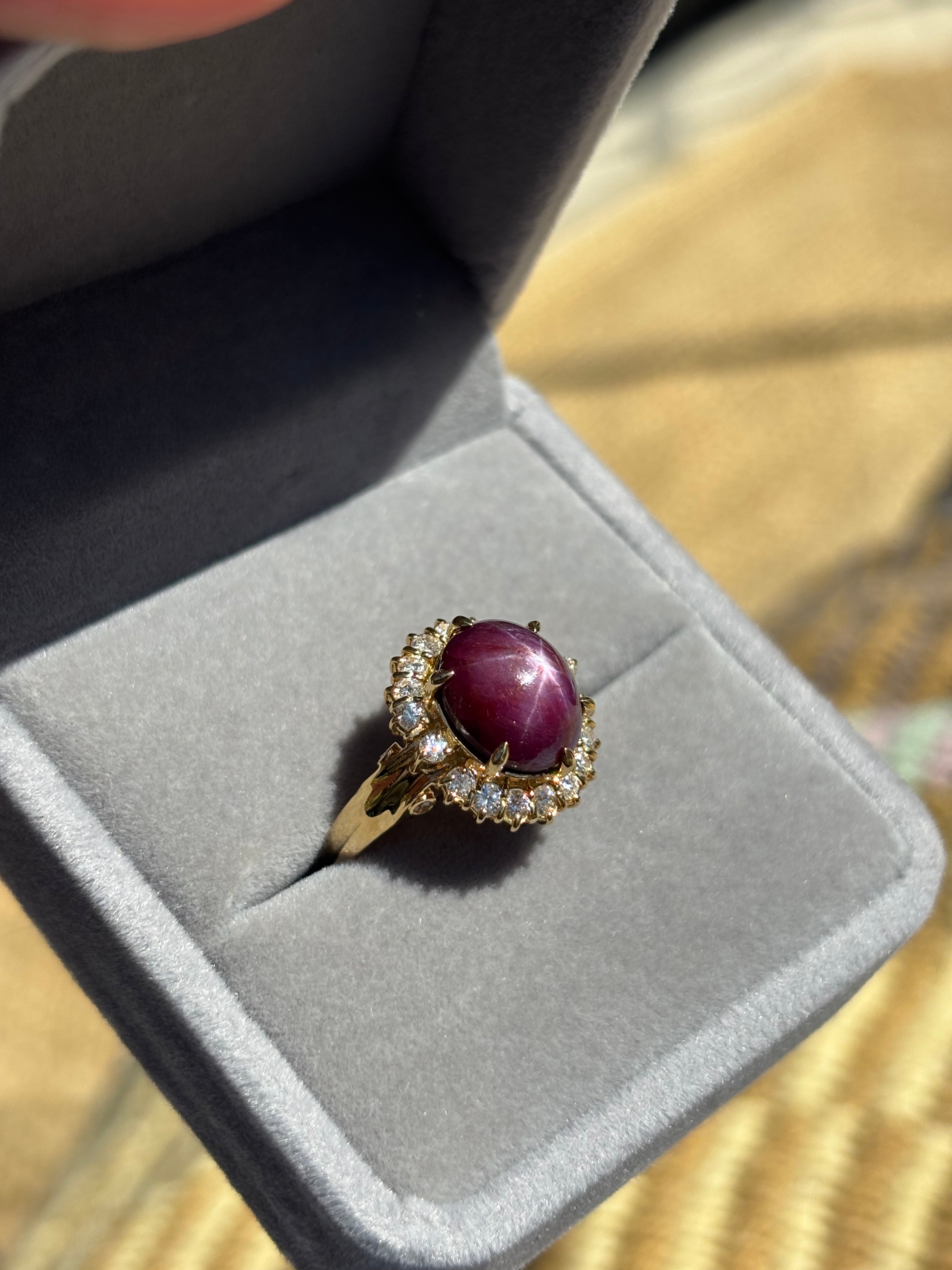 Large 8.50ct Natural Unheated Star Ruby Diamond Cluster Ring, GCS Certified, 18k Gold