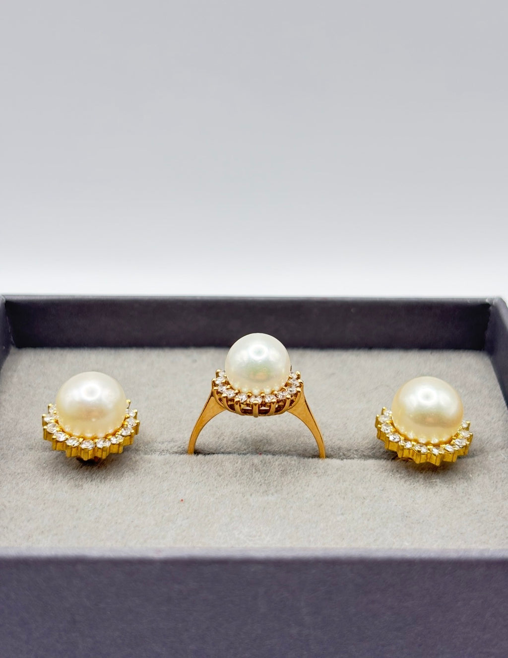 Vintage Pearl and Diamond Cluster Ring and Earrings Suite, 18ct Gold, Circa 1987