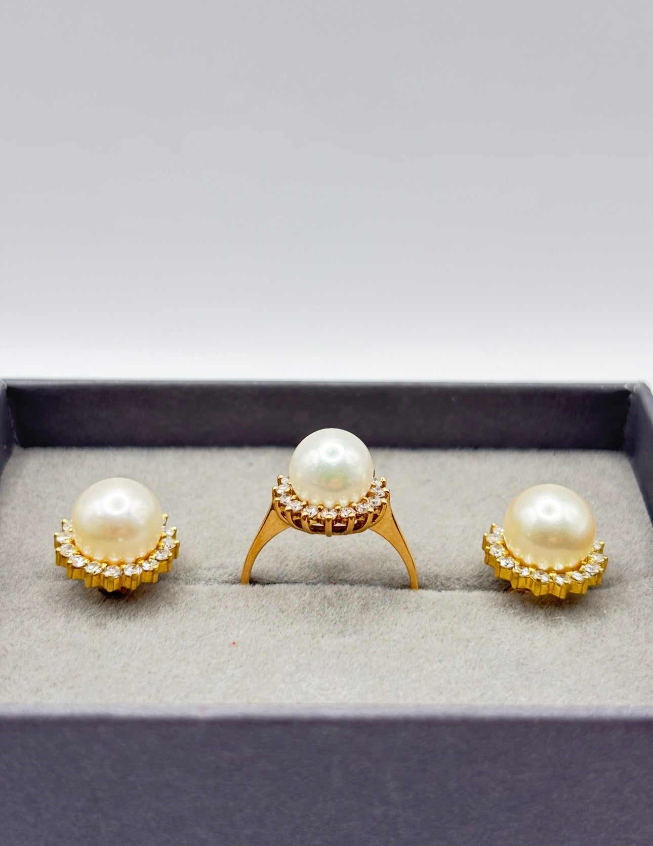 Vintage Pearl and Diamond Cluster Ring and Earrings Suite, 18ct Gold, Circa 1987