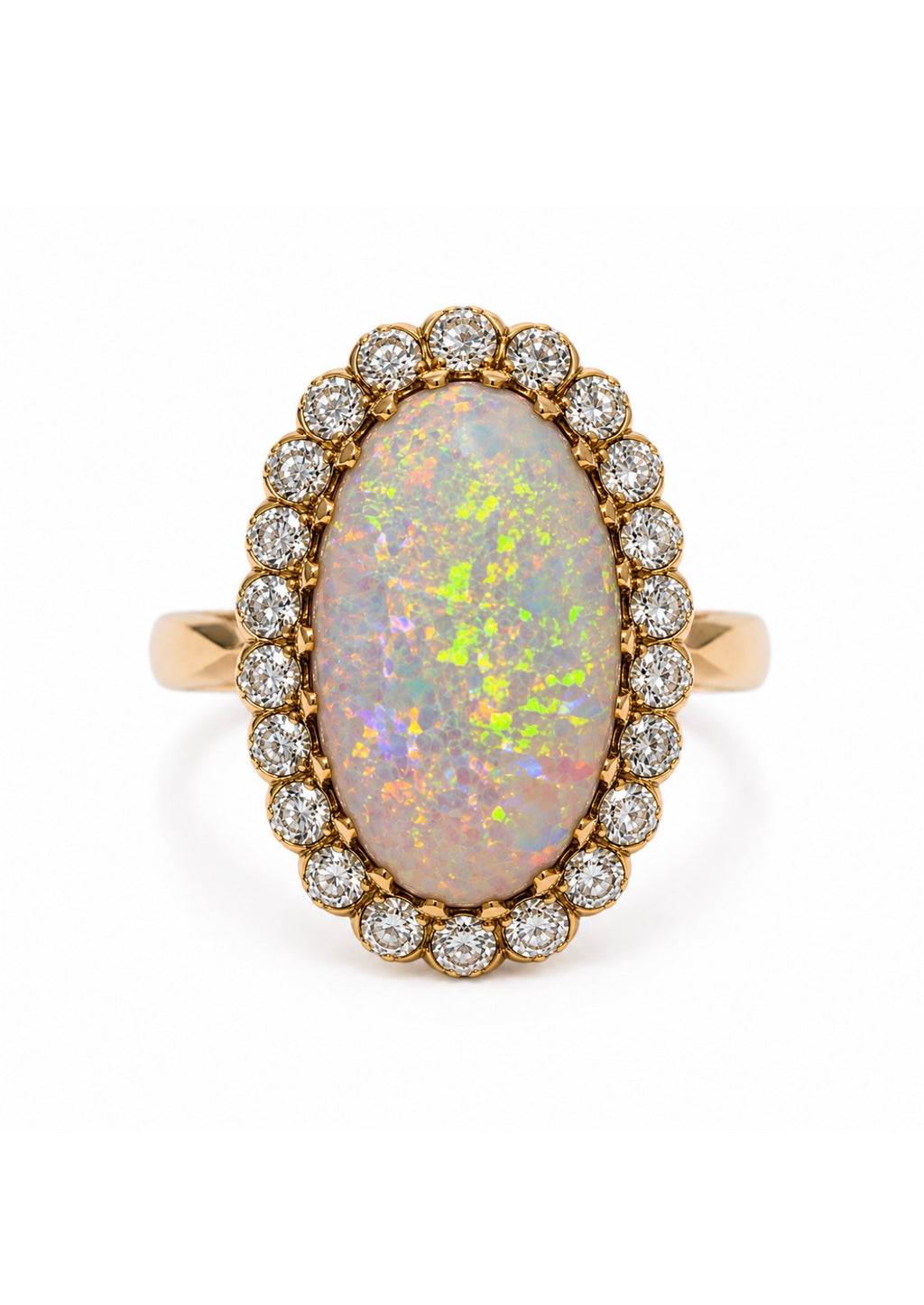 Vintage Large 8.50 carats Australian White Opal Diamond Cluster Ring in 18K Gold