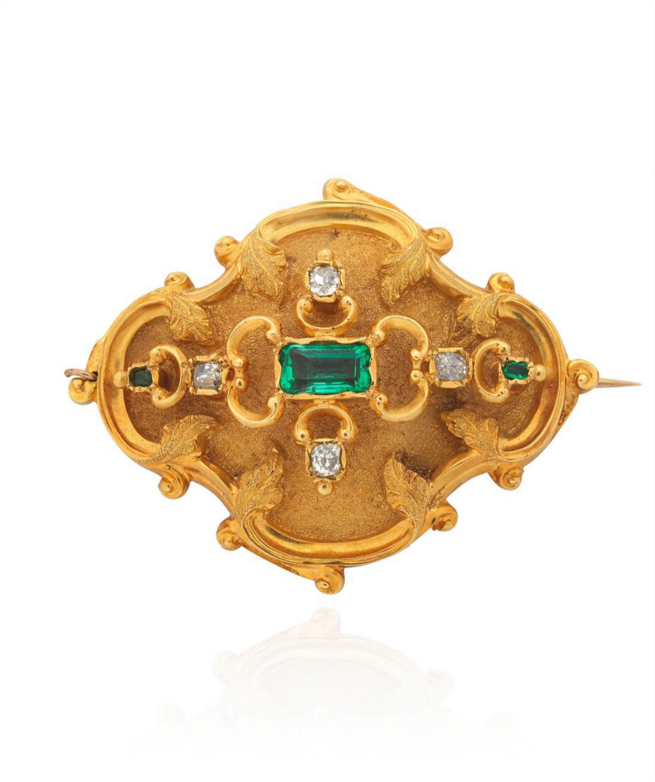 REGENCY EMERALD & DIAMOND 22K Brooch, Circa 1825-1835