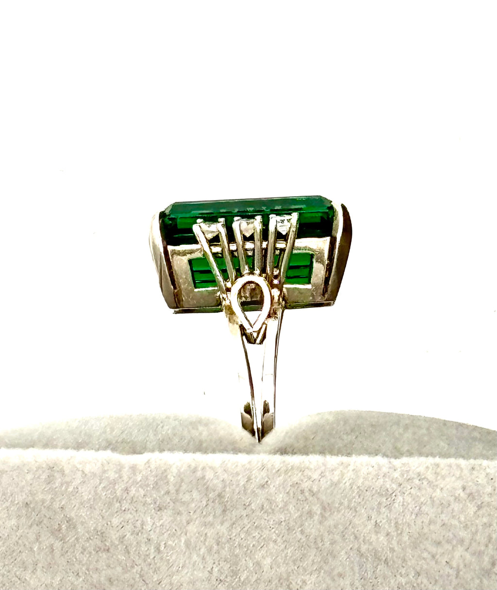 GREEN TOURMALINE & DIAMONDS Platinum Statement Ring