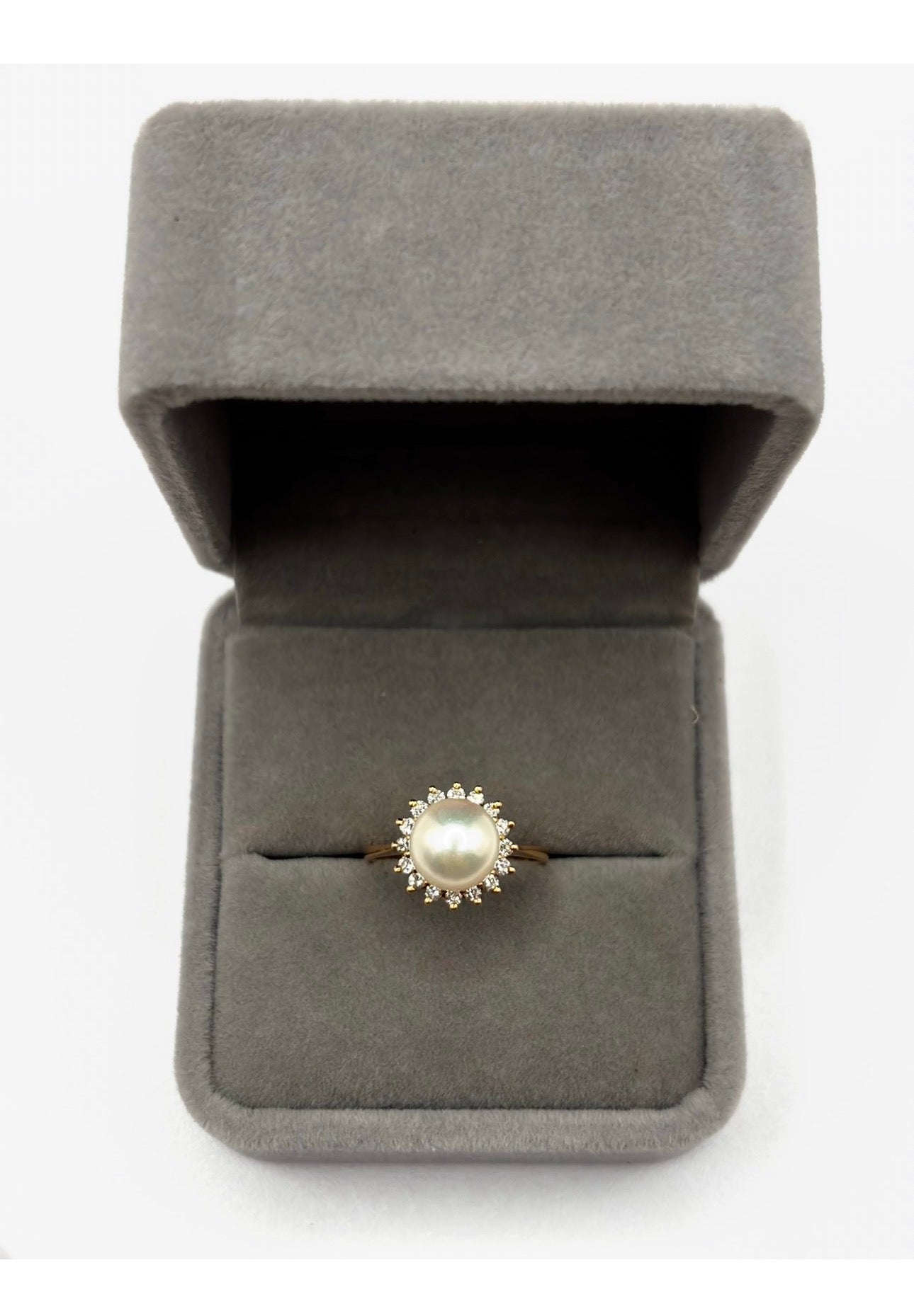Vintage Pearl and Diamond Cluster Ring, 8mm Pearl, 18ct Gold, London 1987