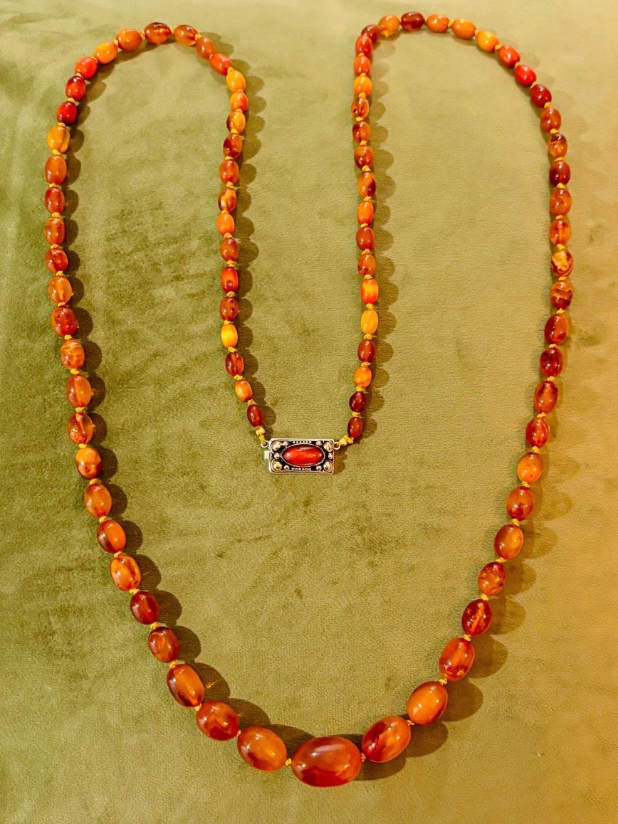 Vintage Graduated Baltic Amber Necklace, 60g, Silver Clasp