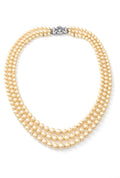 Vintage Triple-Strand Cultured Akoya Pearl Necklace 18K Carat Diamond Sapphire Bow Clasp, Circa 1960’s