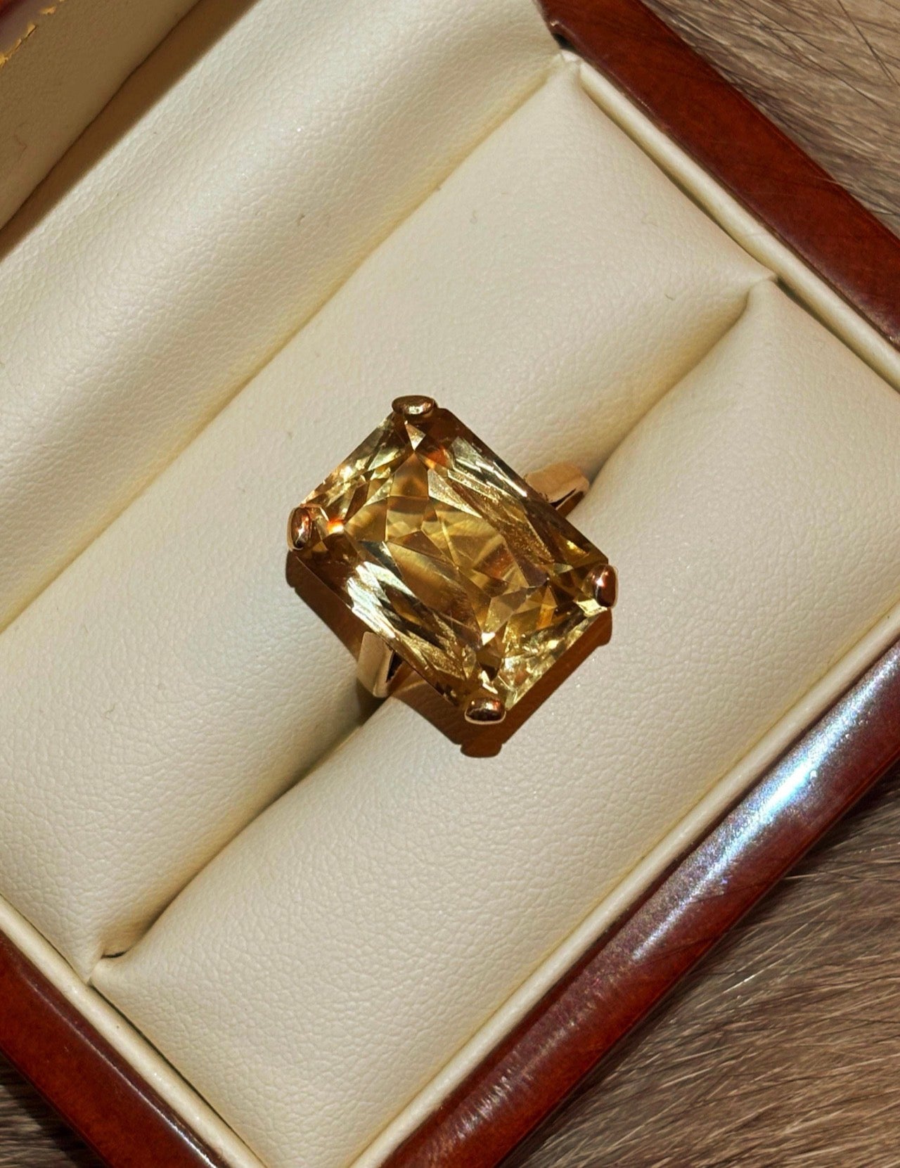 CITRINE STATEMENT RING, 15 carat Emerald Cut, Mid-Century Modern