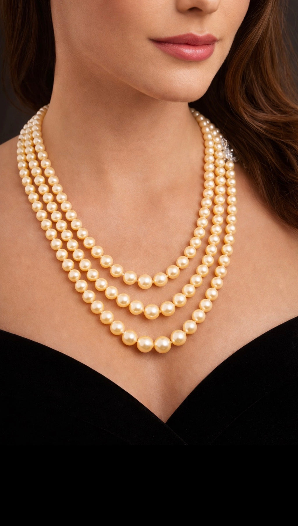 Vintage Triple-Strand Cultured Akoya Pearl Necklace 18K Carat Diamond Sapphire Bow Clasp, Circa 1960’s