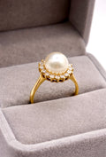 Vintage Pearl and Diamond Cluster Ring, 8mm Pearl, 18ct Gold, London 1987