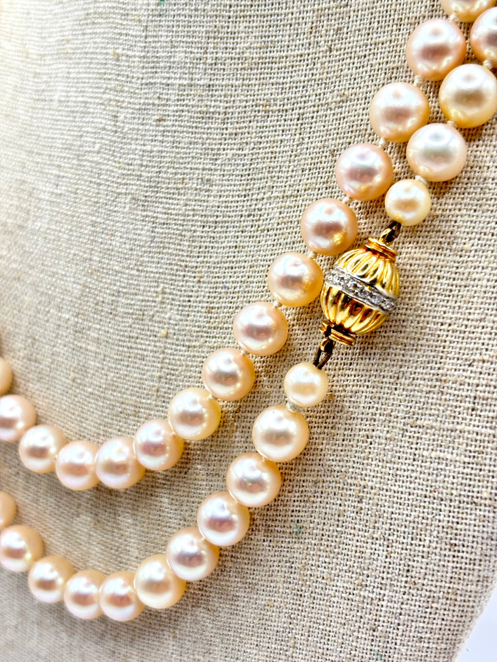 Exceptional Long Akoya Pearl Necklace, 97cm, 8mm Pearls, Hallmarked 18K Gold