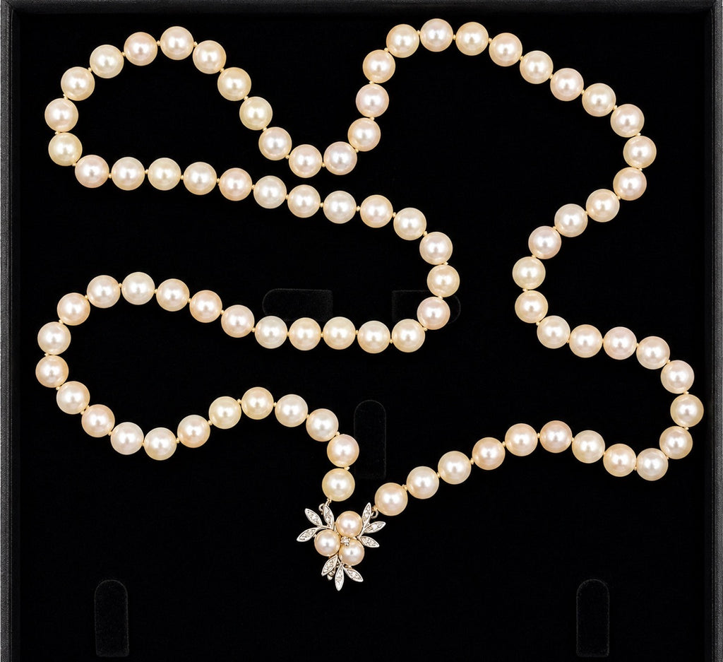 Akoya Cultured Pearl Opera Necklace 8.5–8.9mm Diamond and Gold Clasp Enhancer