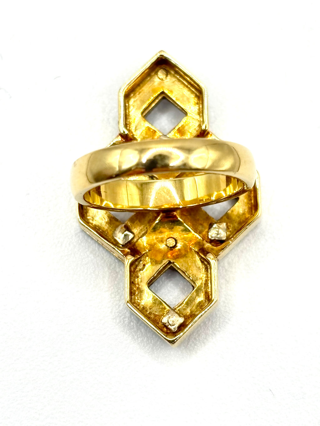 Vintage Ring 18K Gold Malachite, Onyx. Diamonds, circa 1980 Italy