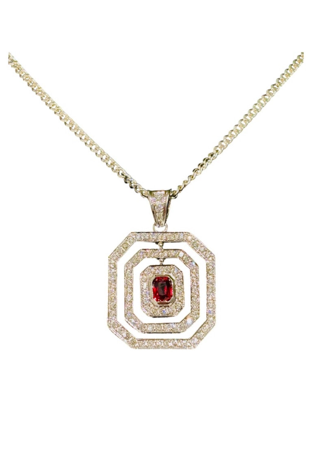 RED RUBY & DIAMONDS Pendant Handcrafted in 18K White Gold