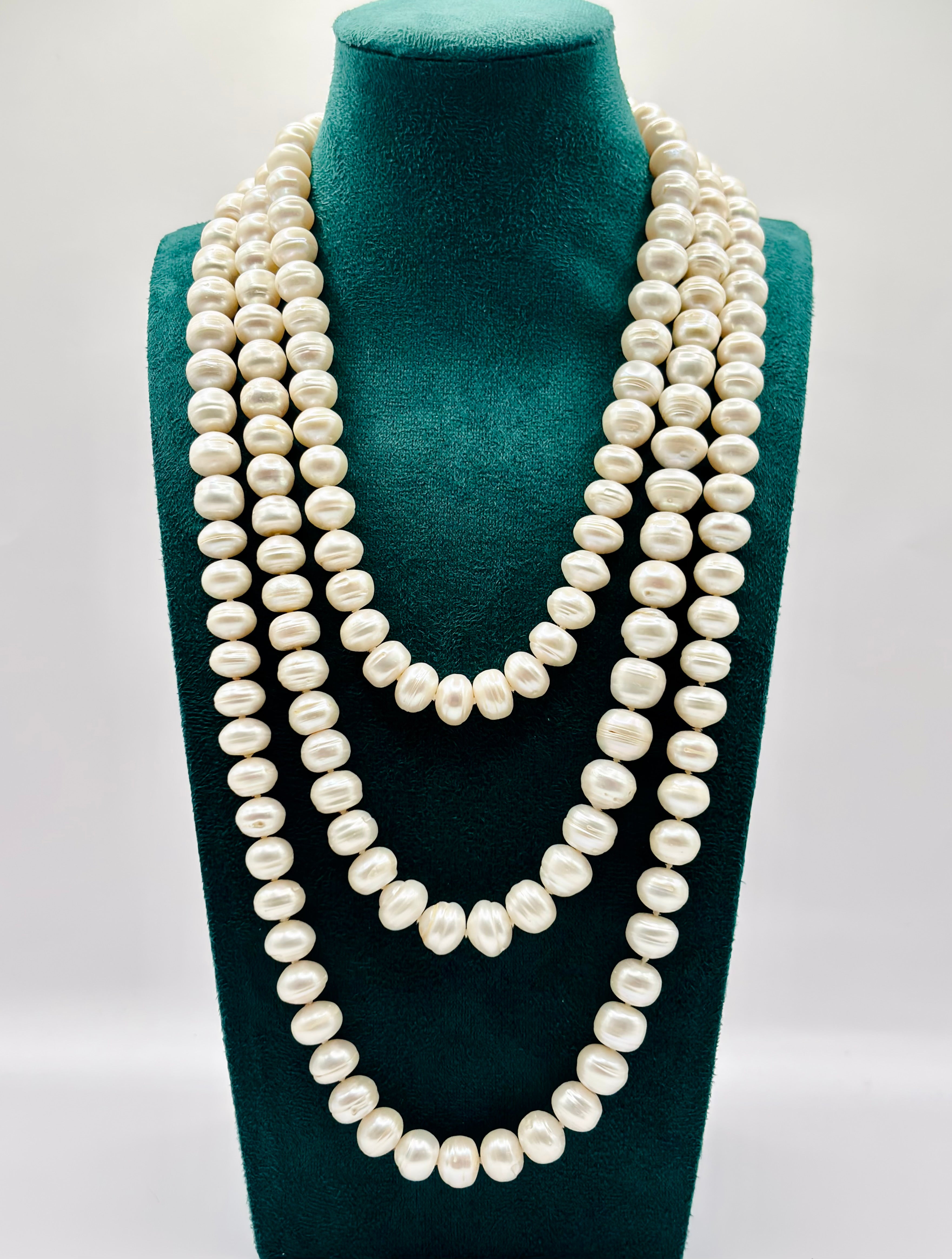 Exceptional Long Vintage Freshwater Pearl Rope Necklace 162cm Endless Strand