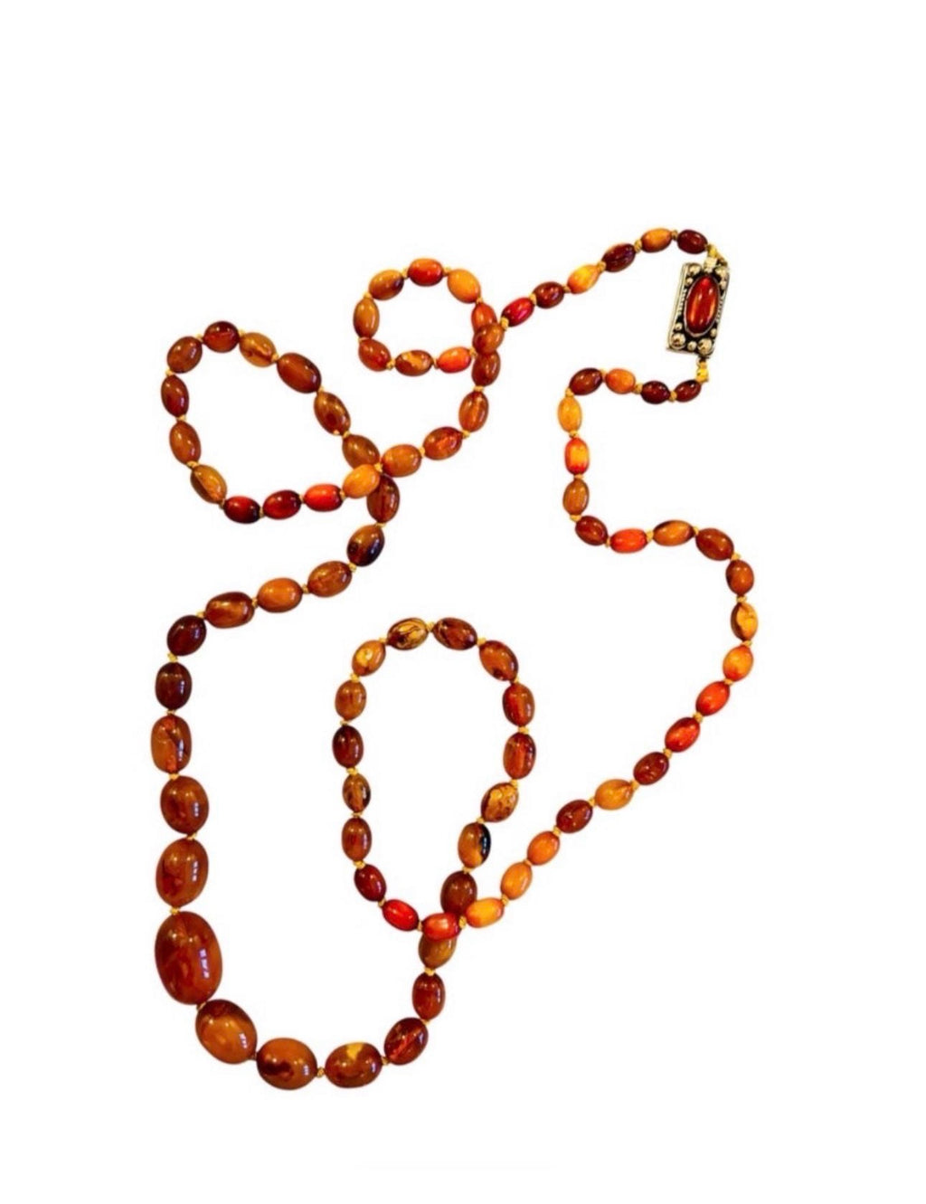 Vintage Graduated Baltic Amber Necklace, 60g, Silver Clasp