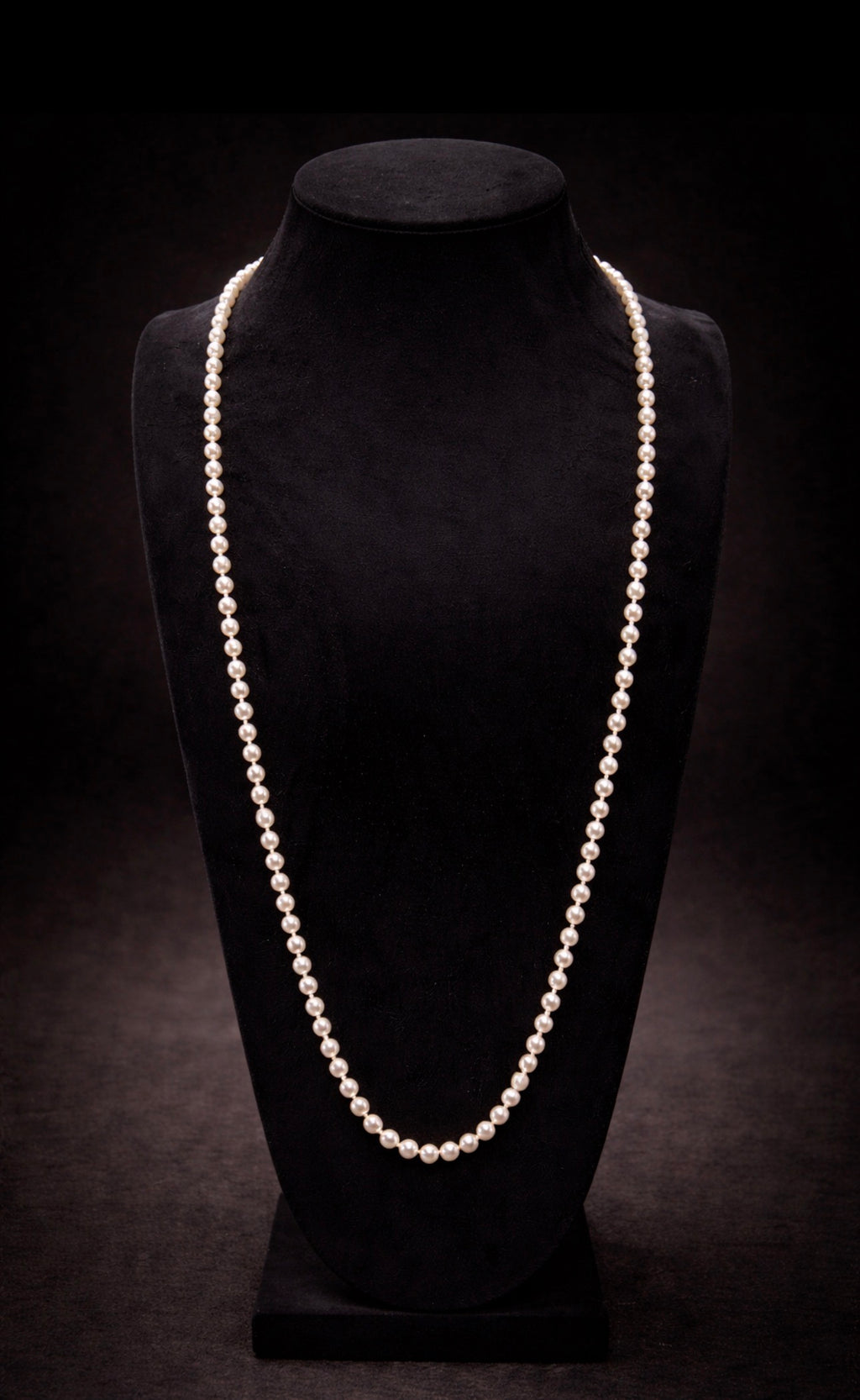 Akoya Cultured Pearl Long Necklace, 45cm (90cm overall) Opera Length, 7.1–7.3mm 120-125 pearls, White Strand with pink overtones