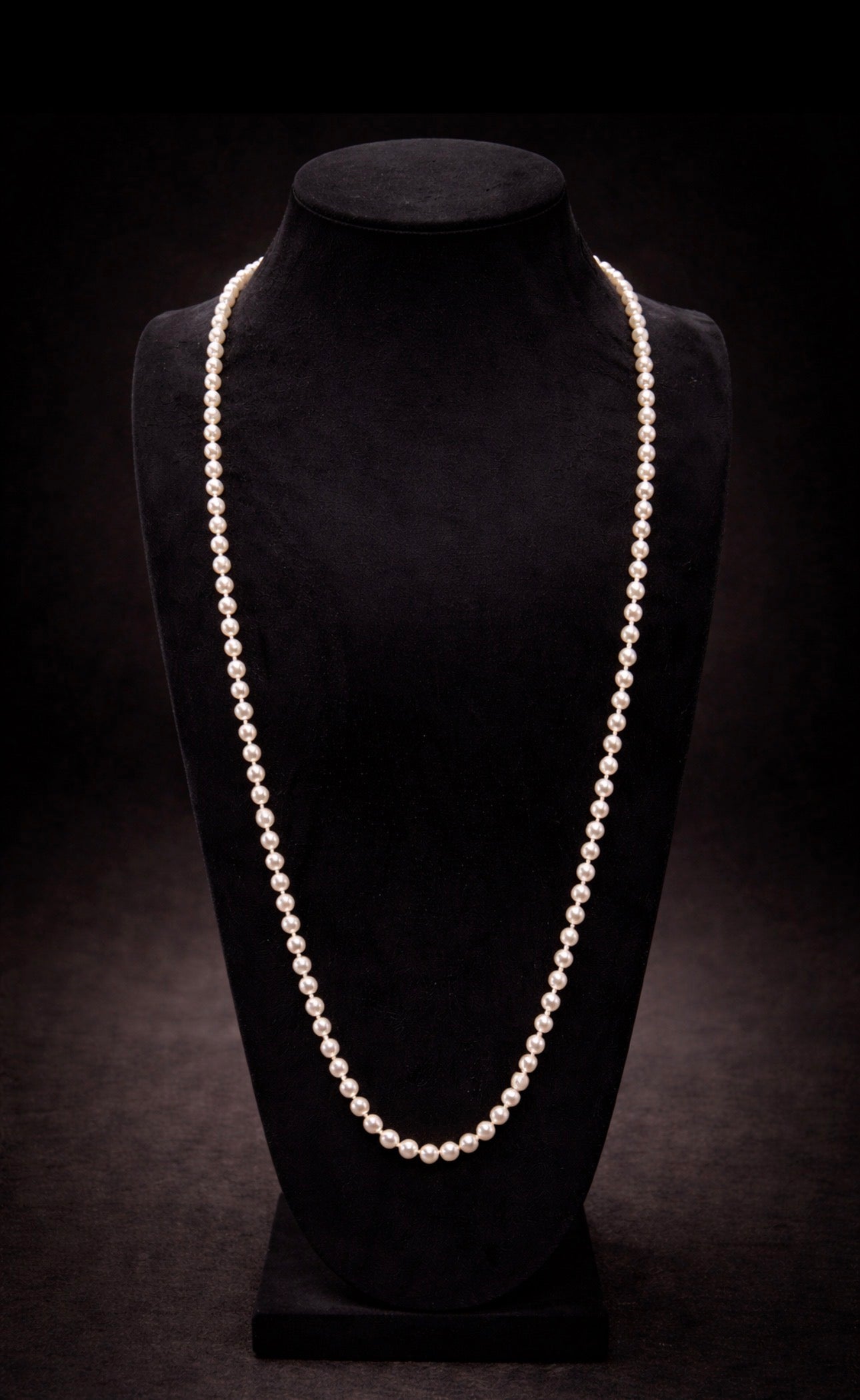 Akoya Cultured Pearl Long Necklace, 45cm (90cm overall) Opera Length, 7.1–7.3mm 120-125 pearls, White Strand with pink overtones