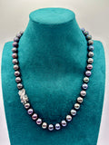 Vintage Peacock Overtone Black Cultured Pearl Necklace 18K Diamond Clasp