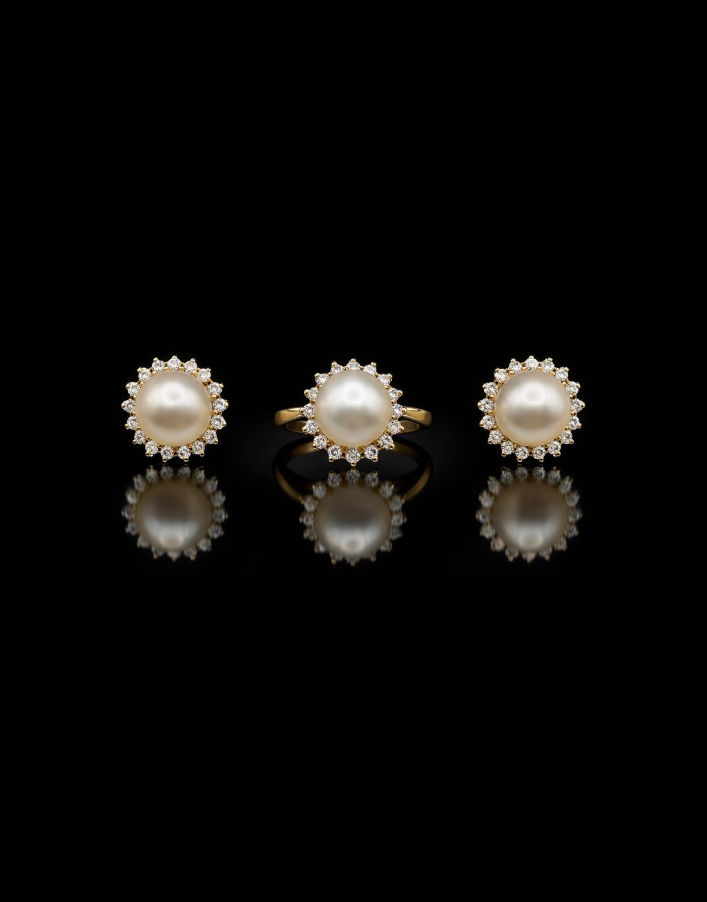 Vintage Pearl and Diamond Cluster Ring and Earrings Suite, 18ct Gold, Circa 1987