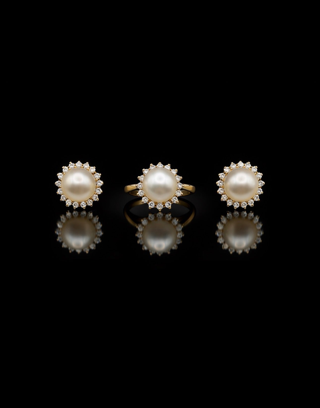 Vintage Pearl and Diamond Cluster Ring and Earrings Suite, 18ct Gold, Circa 1987