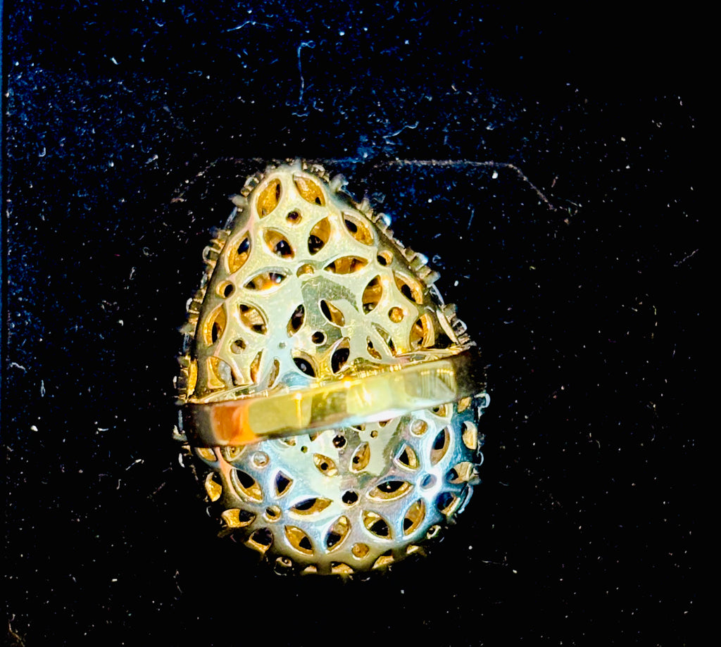 Natural Sapphire Cabochon and Diamond Statement Cocktail Ring, 13 Carats, 18K Gold & SIlver