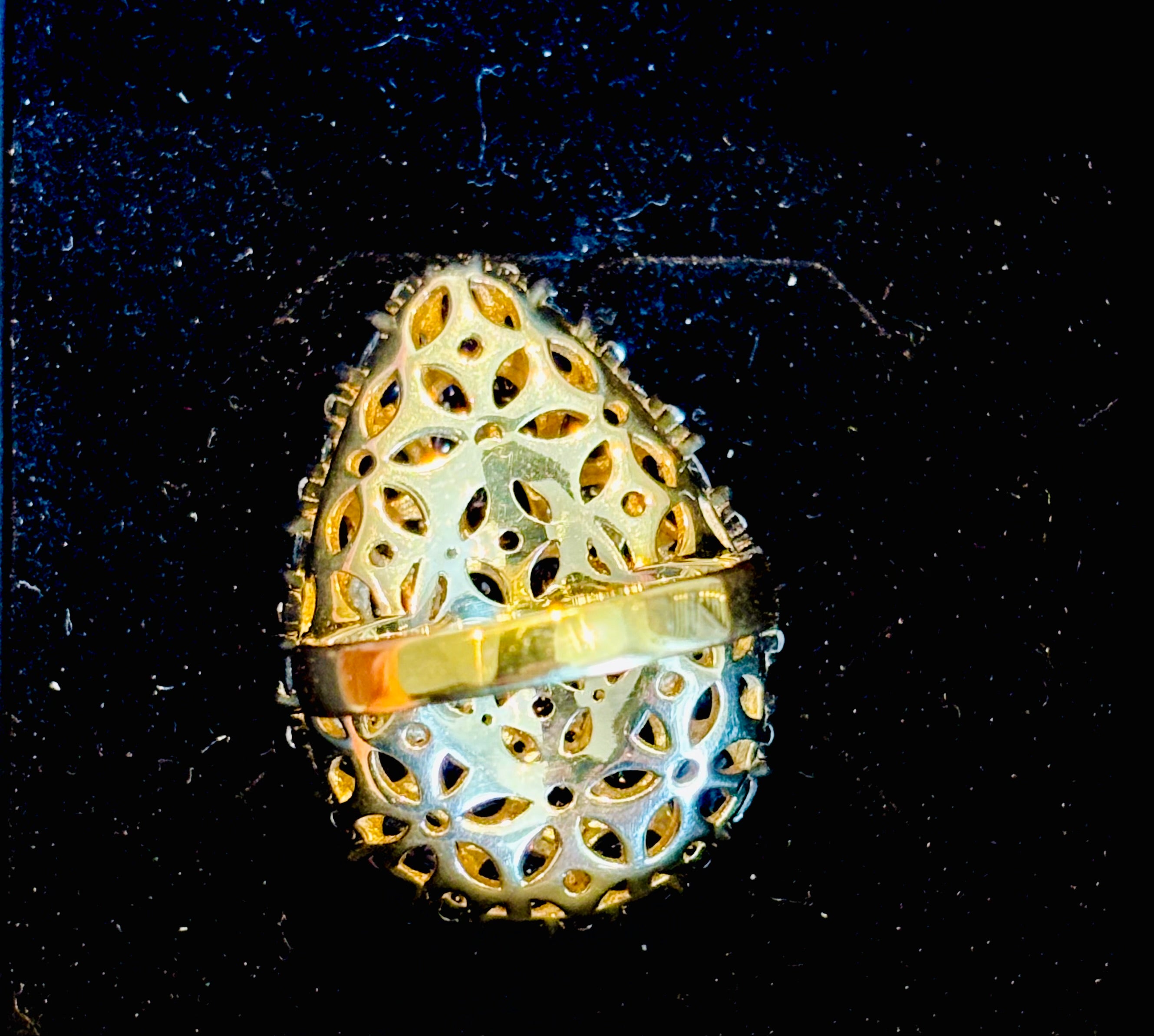 Natural Sapphire Cabochon and Diamond Statement Cocktail Ring, 13 Carats, 18K Gold & SIlver