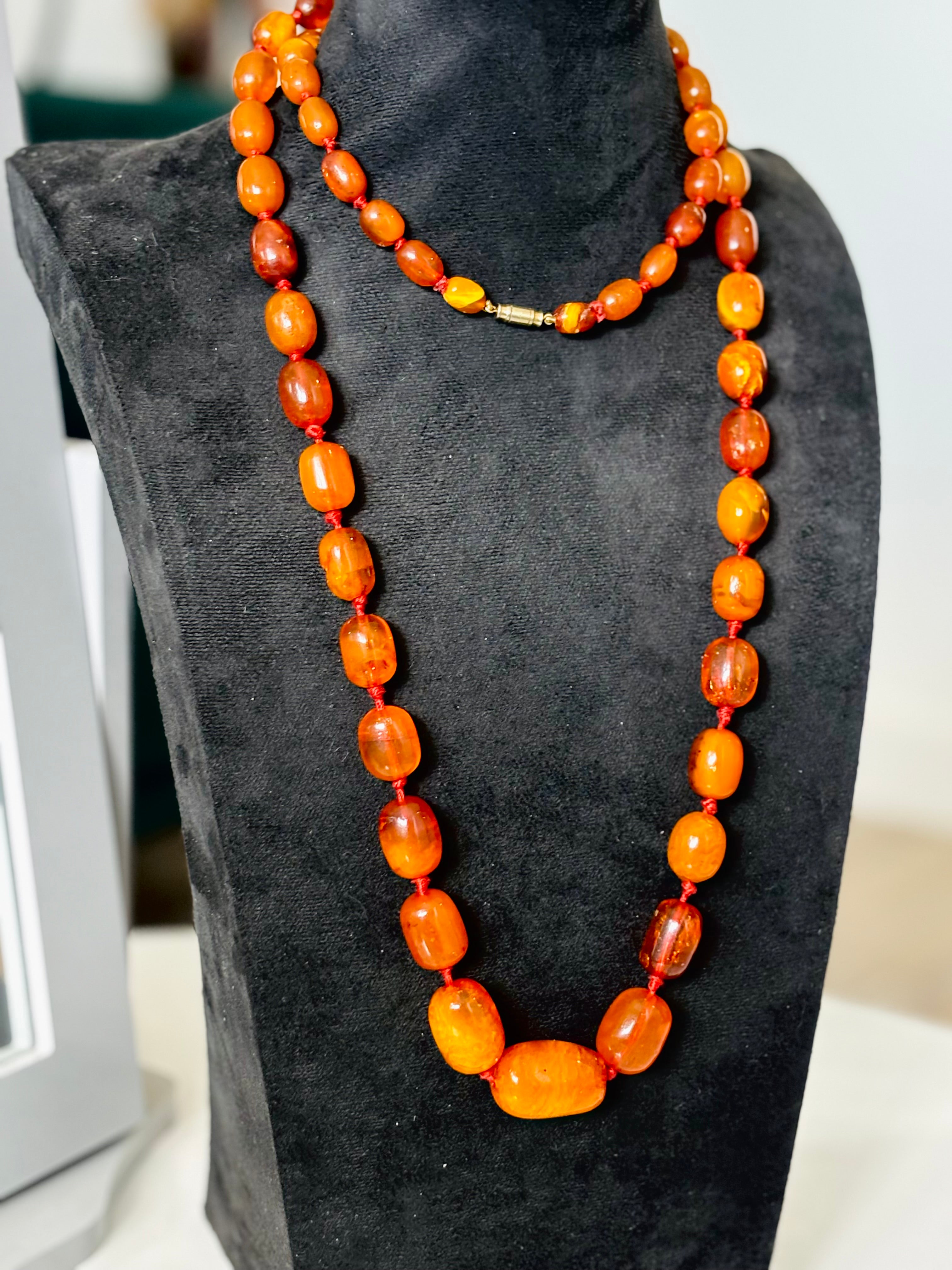 Vintage Baltic Amber Necklace, 108cm long 90 Grams, 58 Cognac Butterscotch Beads