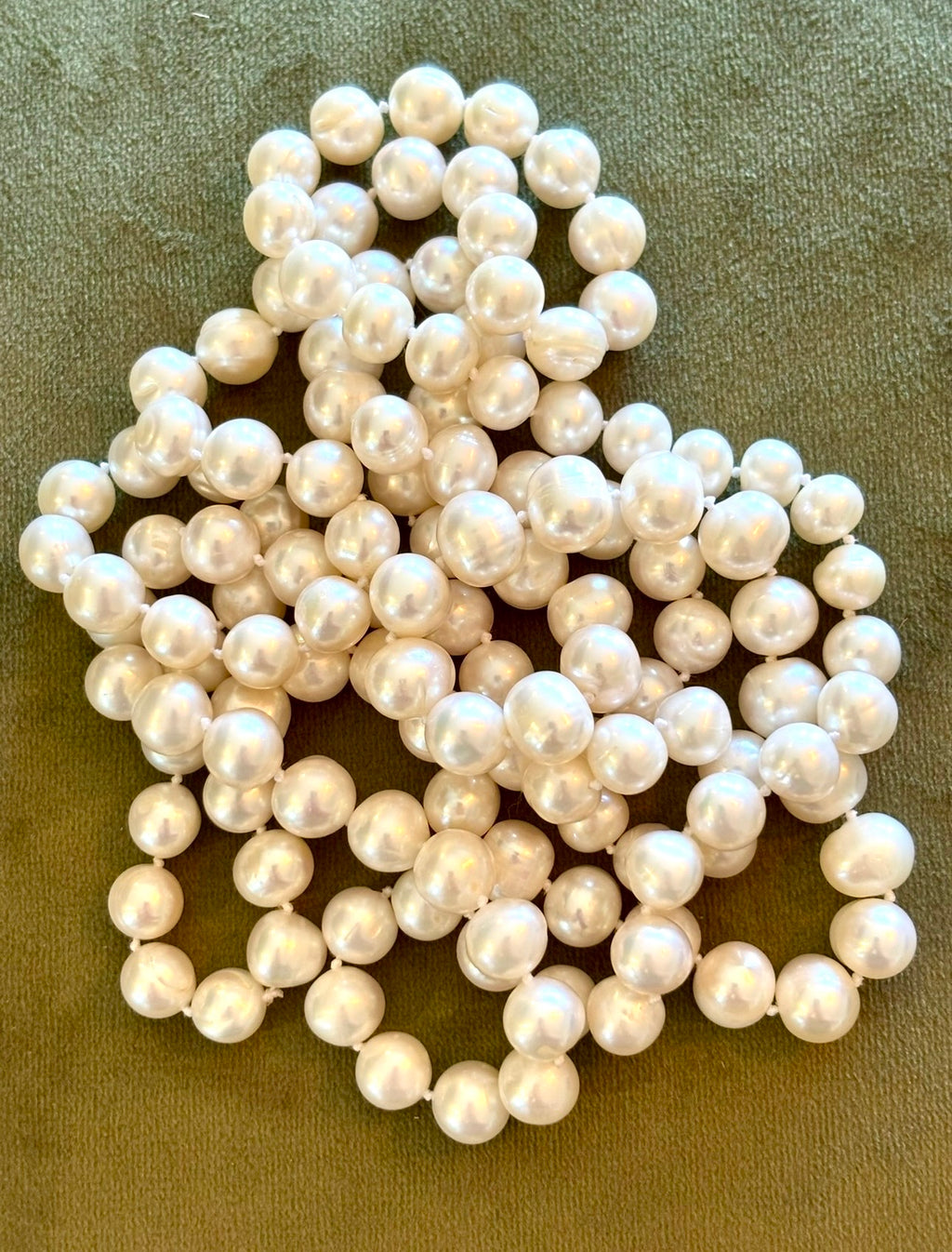 Long Cultured Freshwater Pearl Rope Necklace, 9.5-10mm Pearls, 120cm, Exceptional Lustre