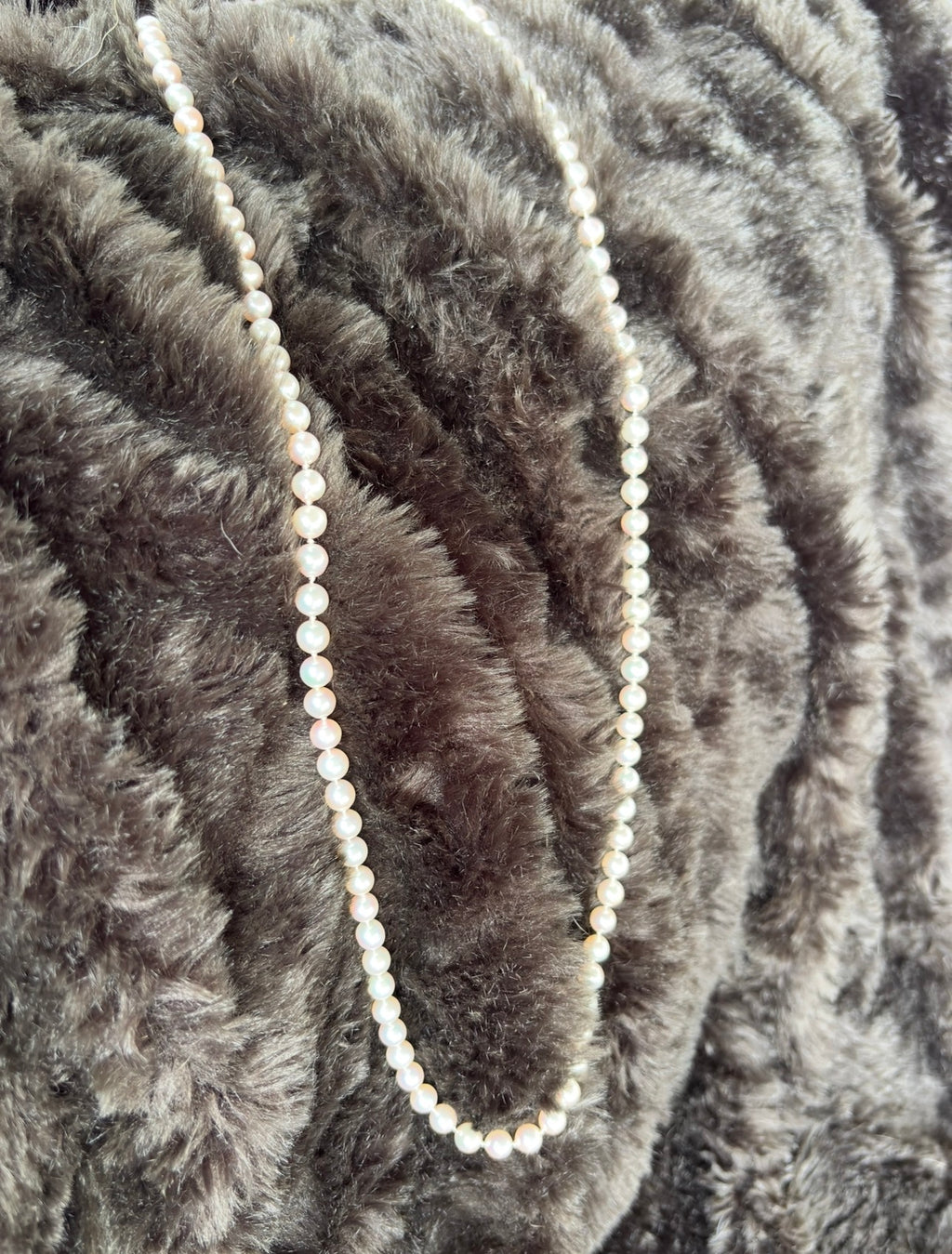 Akoya Cultured Pearl Long Necklace, 45cm (90cm overall) Opera Length, 7.1–7.3mm 120-125 pearls, White Strand with pink overtones
