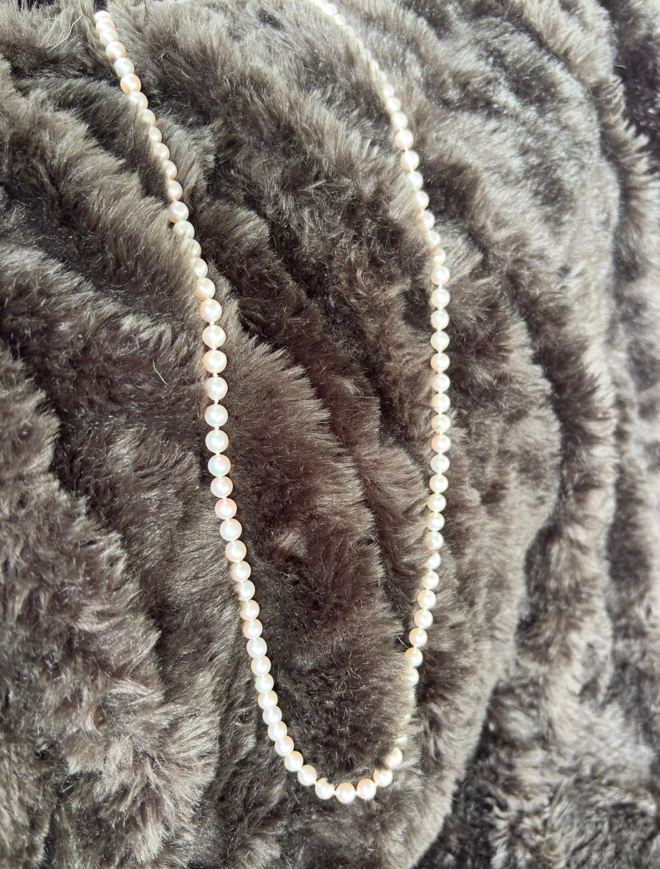 Akoya Cultured Pearl Long Necklace, 45cm (90cm overall) Opera Length, 7.1–7.3mm 120-125 pearls, White Strand with pink overtones