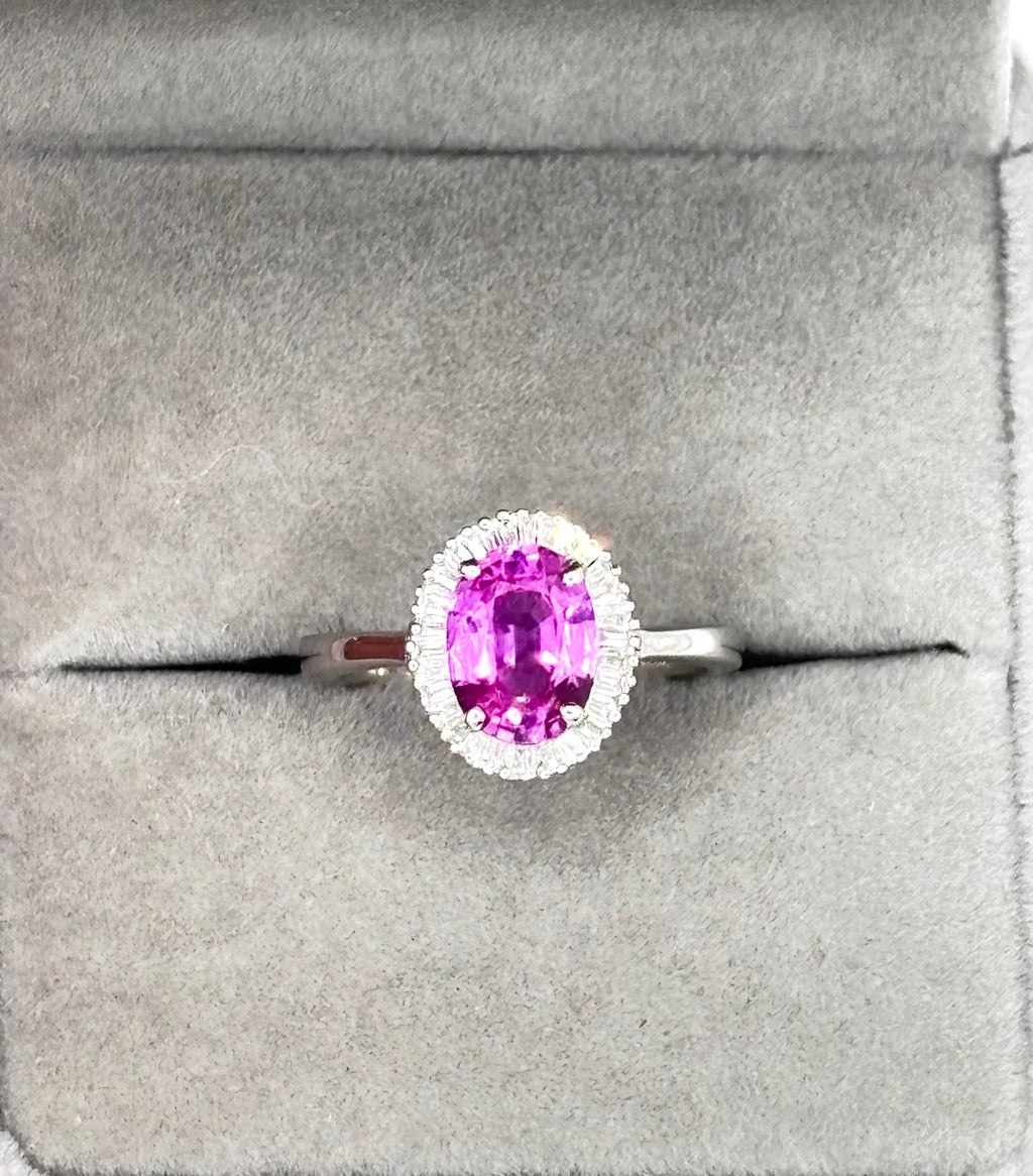 Natural Pink Sapphire Diamond Necklace and Ring Suite, GCS Certified