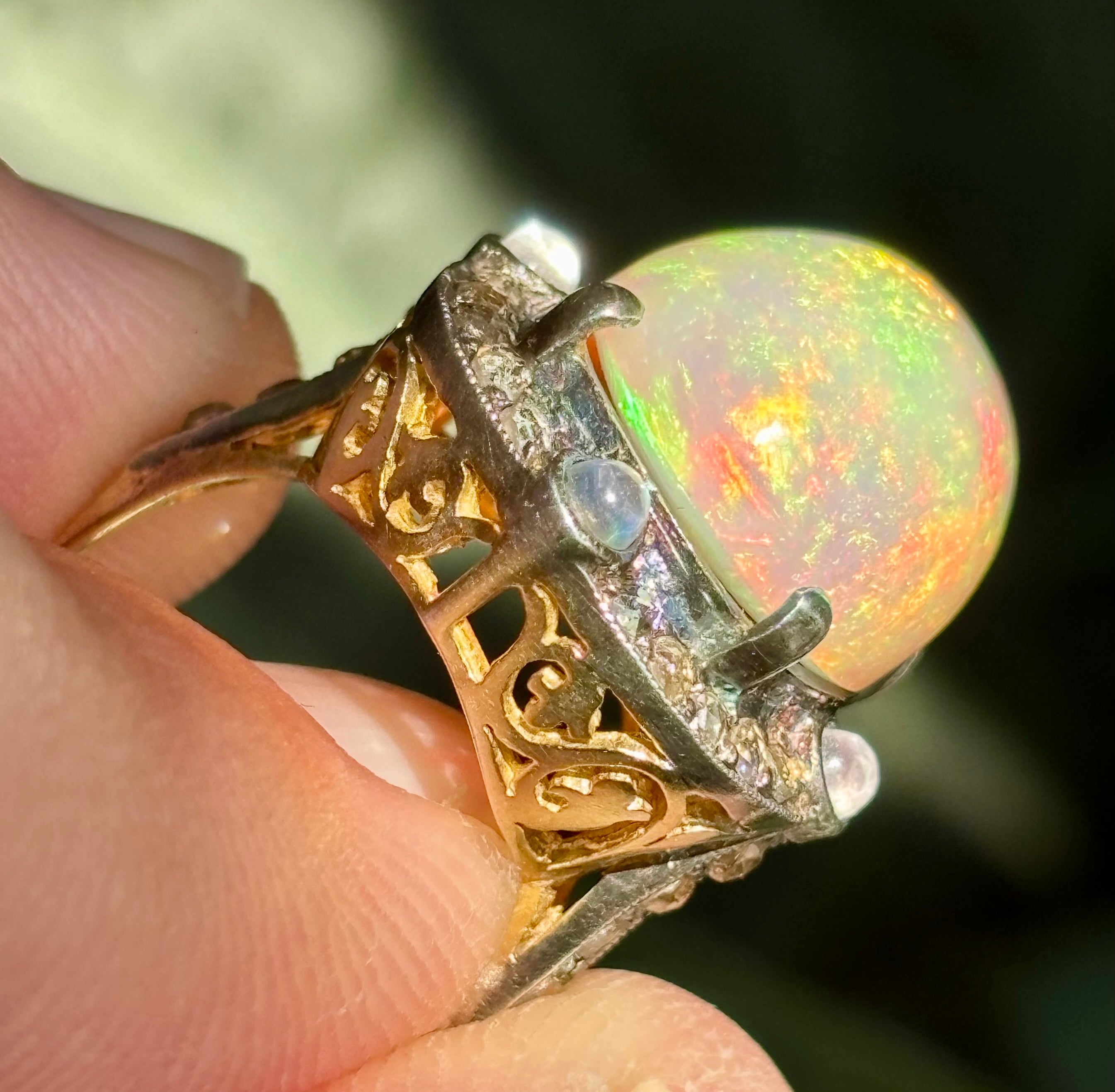 Late Victorian Certified 13.5 Carat Precious Opal Diamond Cluster Ring