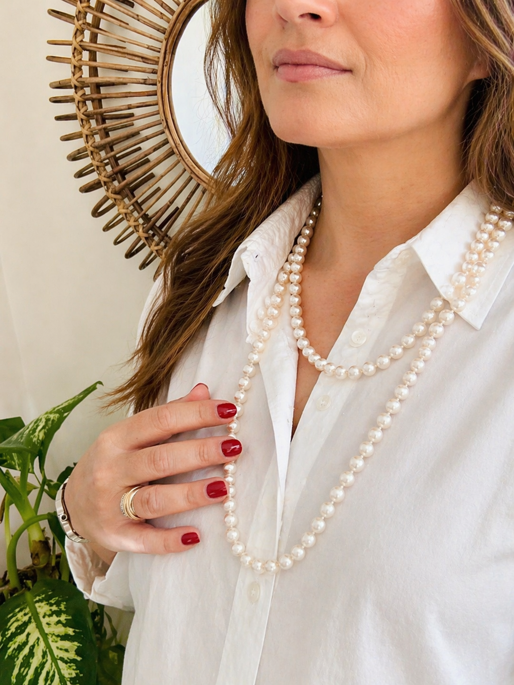 Long Cultured Freshwater Pearl Rope Necklace, 9.5-10mm Pearls, 120cm, Exceptional Lustre