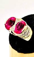 ART DECO STYLE Vintage Pink Tourmalines Diamonds & Sapphires Ring