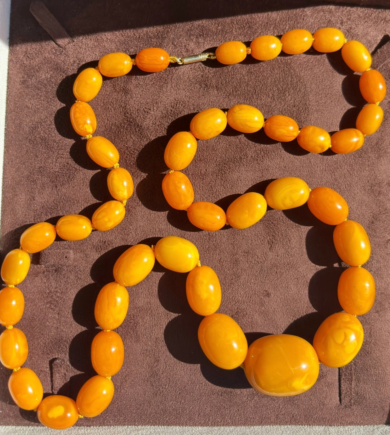 Antique Baltic Butterscotch Amber Bead Necklace, 104g, 30mm Bead Sac Freres