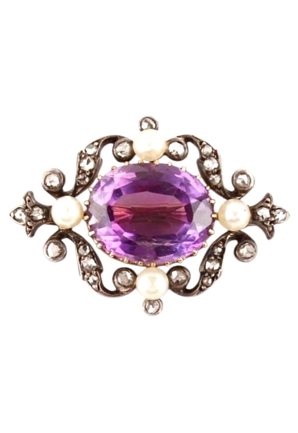 VICTORIAN AMETHYST BROOCH With Diamonds & Pearls from the 1880’s