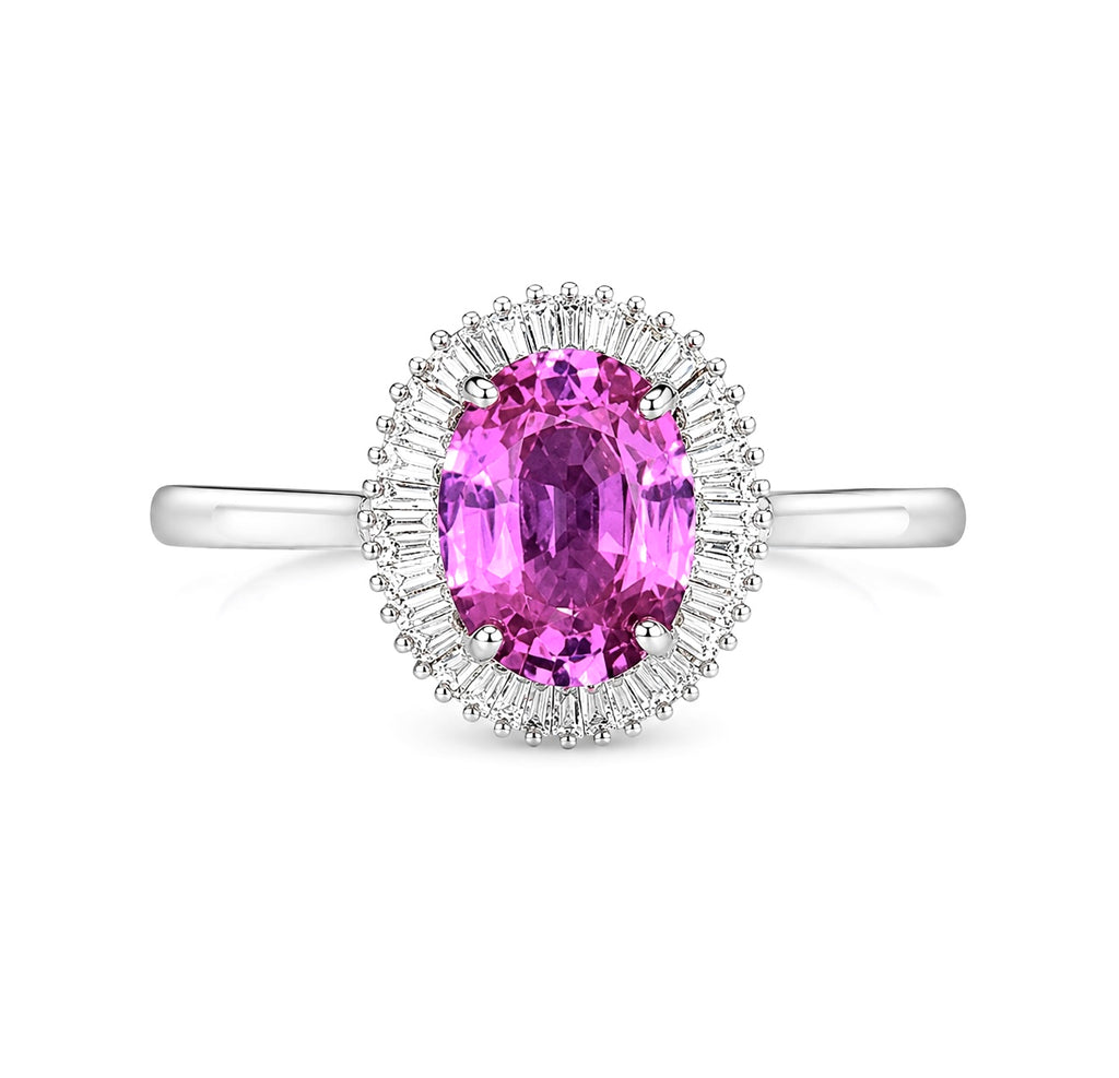 Pink Sapphire from Madagascar and Diamond Cluster Ring, Platinum, 2.35 Carat