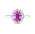 Pink Sapphire from Madagascar and Diamond Cluster Ring, Platinum, 2.35 Carat