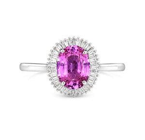 Pink Sapphire from Madagascar and Diamond Cluster Ring, Platinum, 2.35 Carat