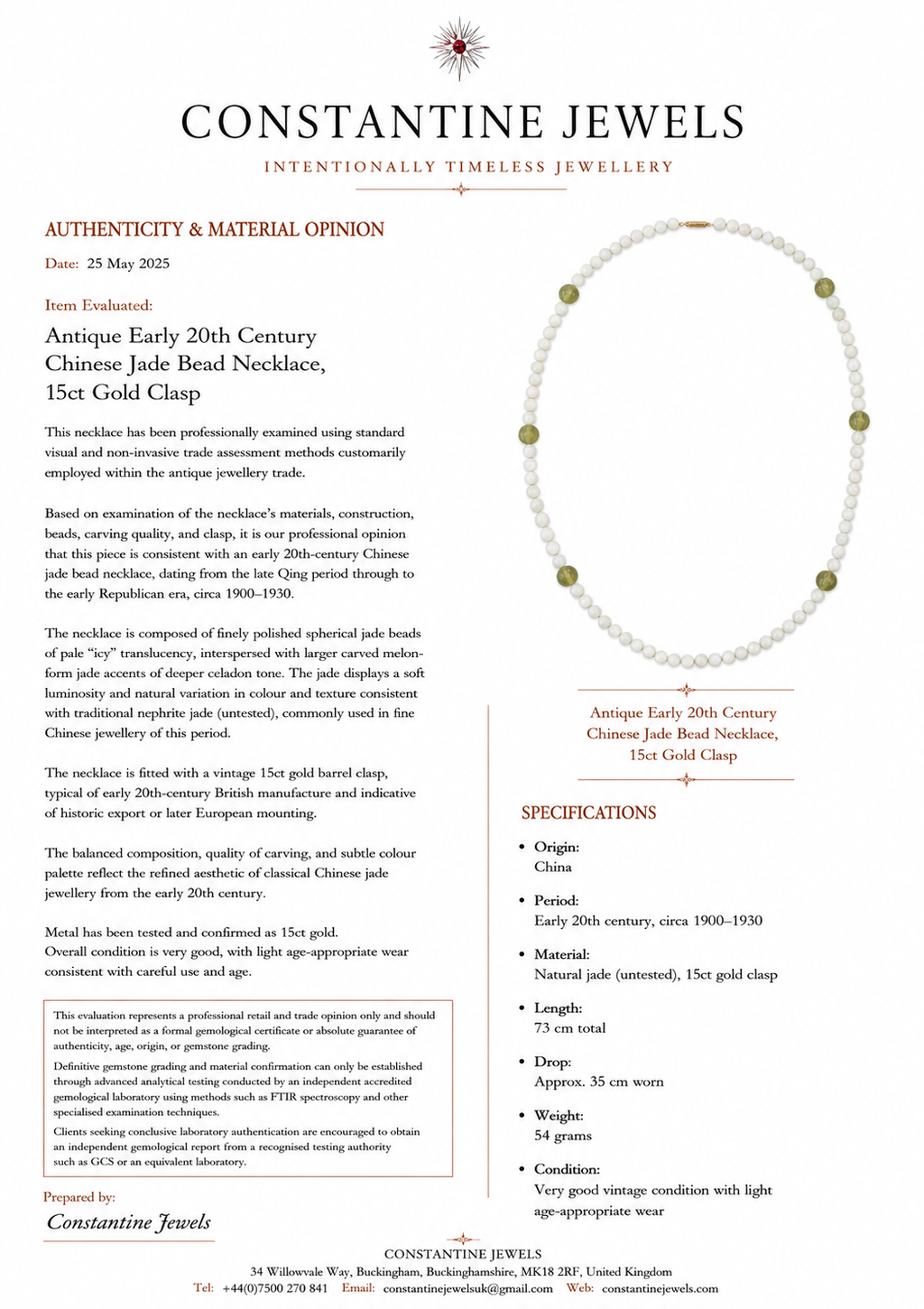 Antique Chinese Icy Jade Opera Necklace, Carved Melon Beads, 15ct Gold Clasp