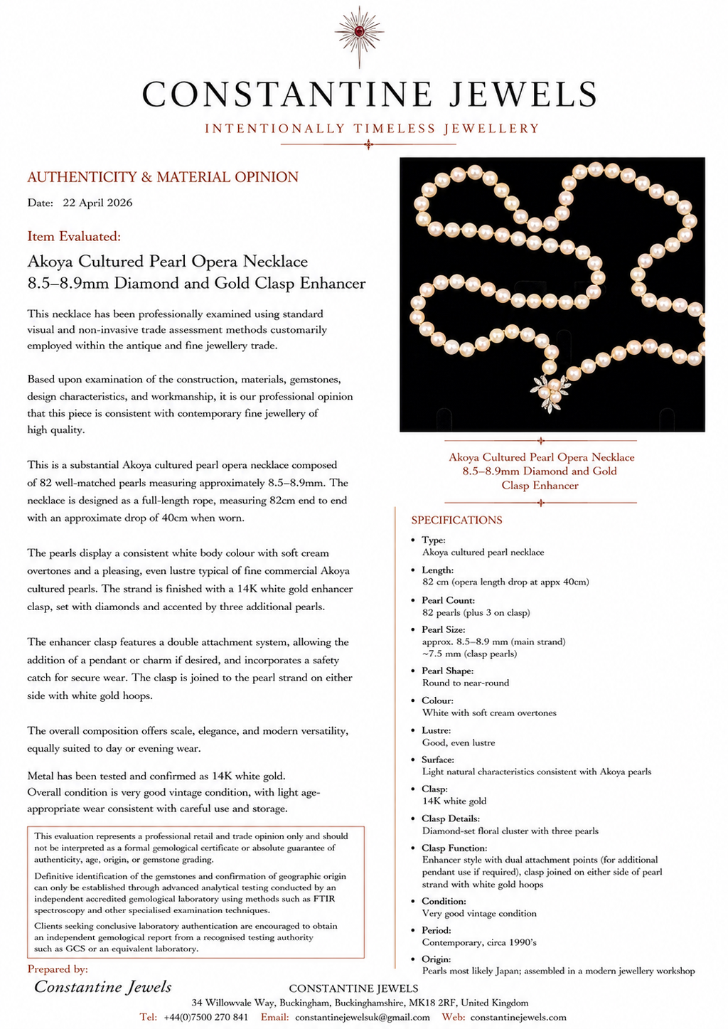 Akoya Cultured Pearl Opera Necklace 8.5–8.9mm Diamond and Gold Clasp Enhancer