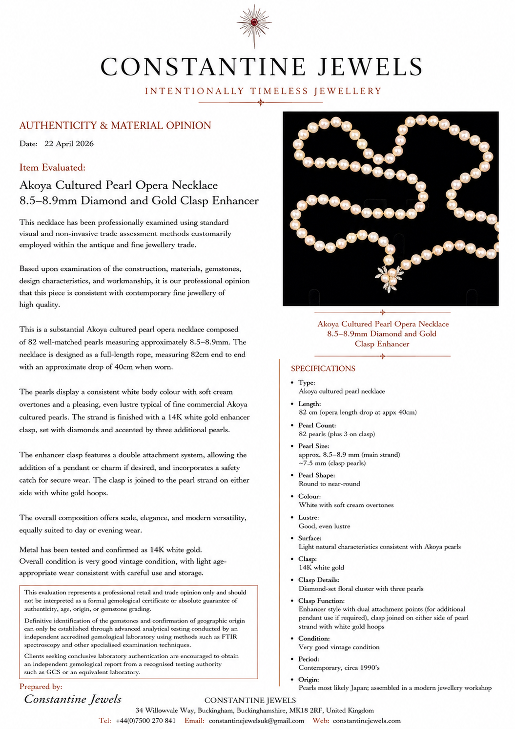 Akoya Cultured Pearl Opera Necklace 8.5–8.9mm Diamond and Gold Clasp Enhancer